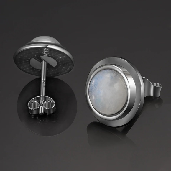 Real moonstone ear studs sterling silver earrings - Picture 5 of 5
